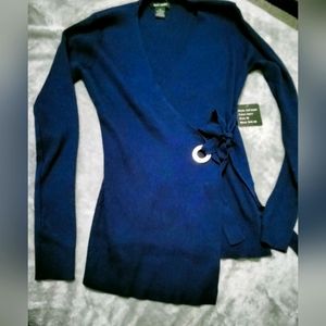 Beautiful New Sweater with tags. Rhinestone ring with tie!